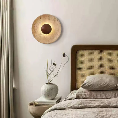 Wall Light With Wooden Sphere Sunlit Travertine