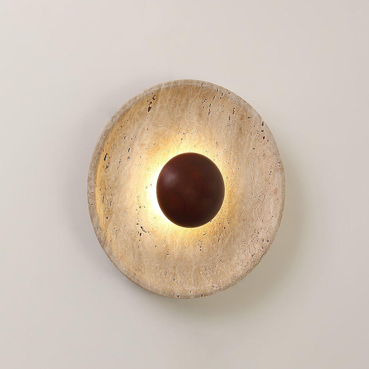 Wall Light With Wooden Sphere Sunlit Travertine