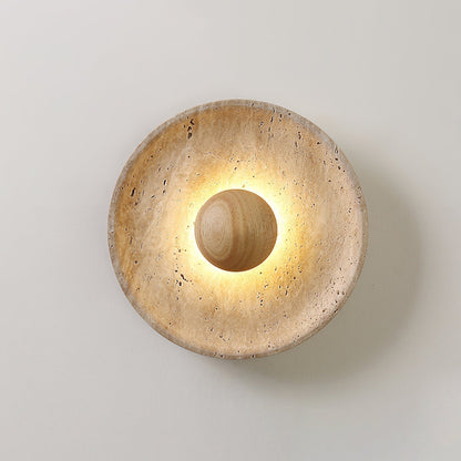 Wall Light With Wooden Sphere Sunlit Travertine