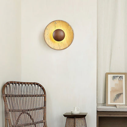 Wall Light With Wooden Sphere Sunlit Travertine