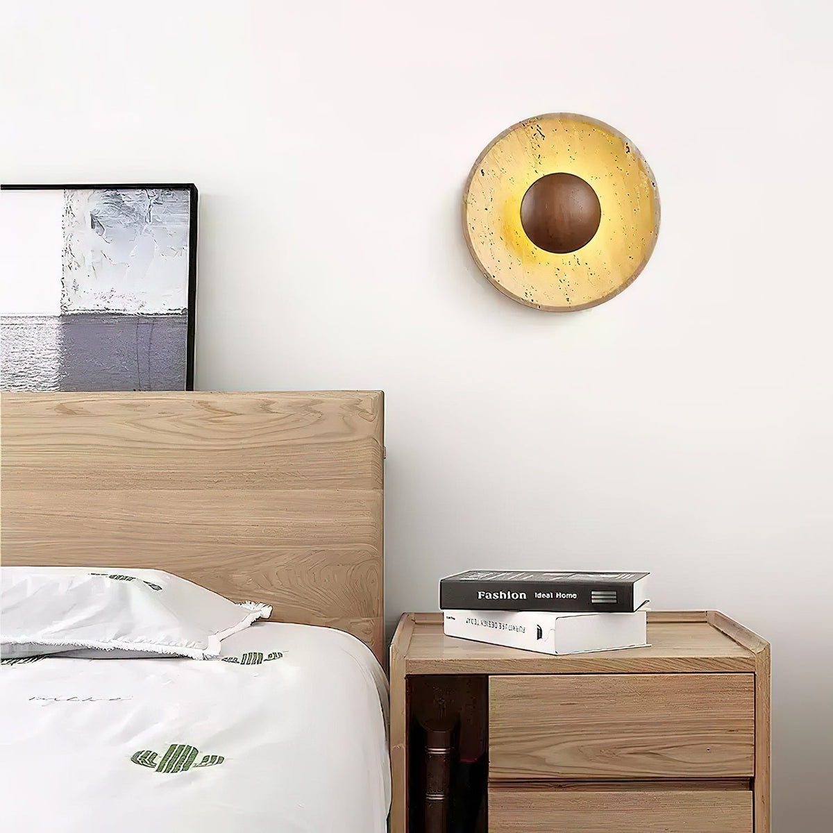 Wall Light With Wooden Sphere Sunlit Travertine