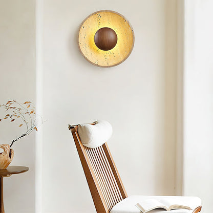 Wall Light With Wooden Sphere Sunlit Travertine