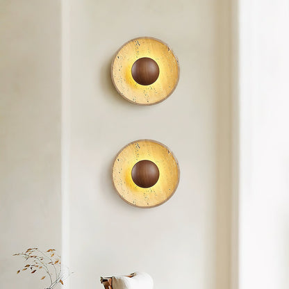 Wall Light With Wooden Sphere Sunlit Travertine