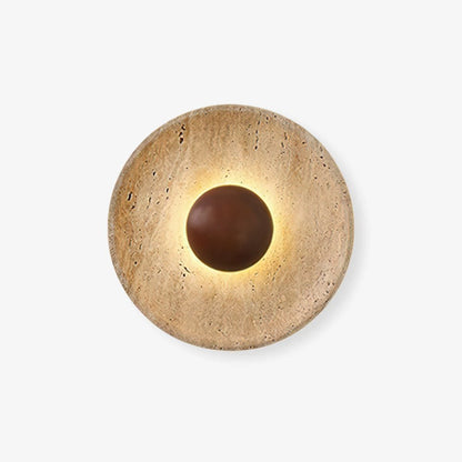 Wall Light With Wooden Sphere Sunlit Travertine