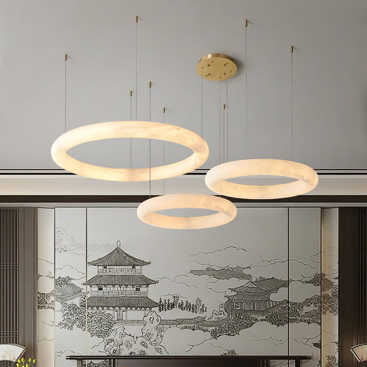 Pendant Light With Warm Ambient Glow And Circular Alabaster