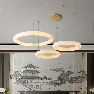 Pendant Light With Warm Ambient Glow And Circular Alabaster