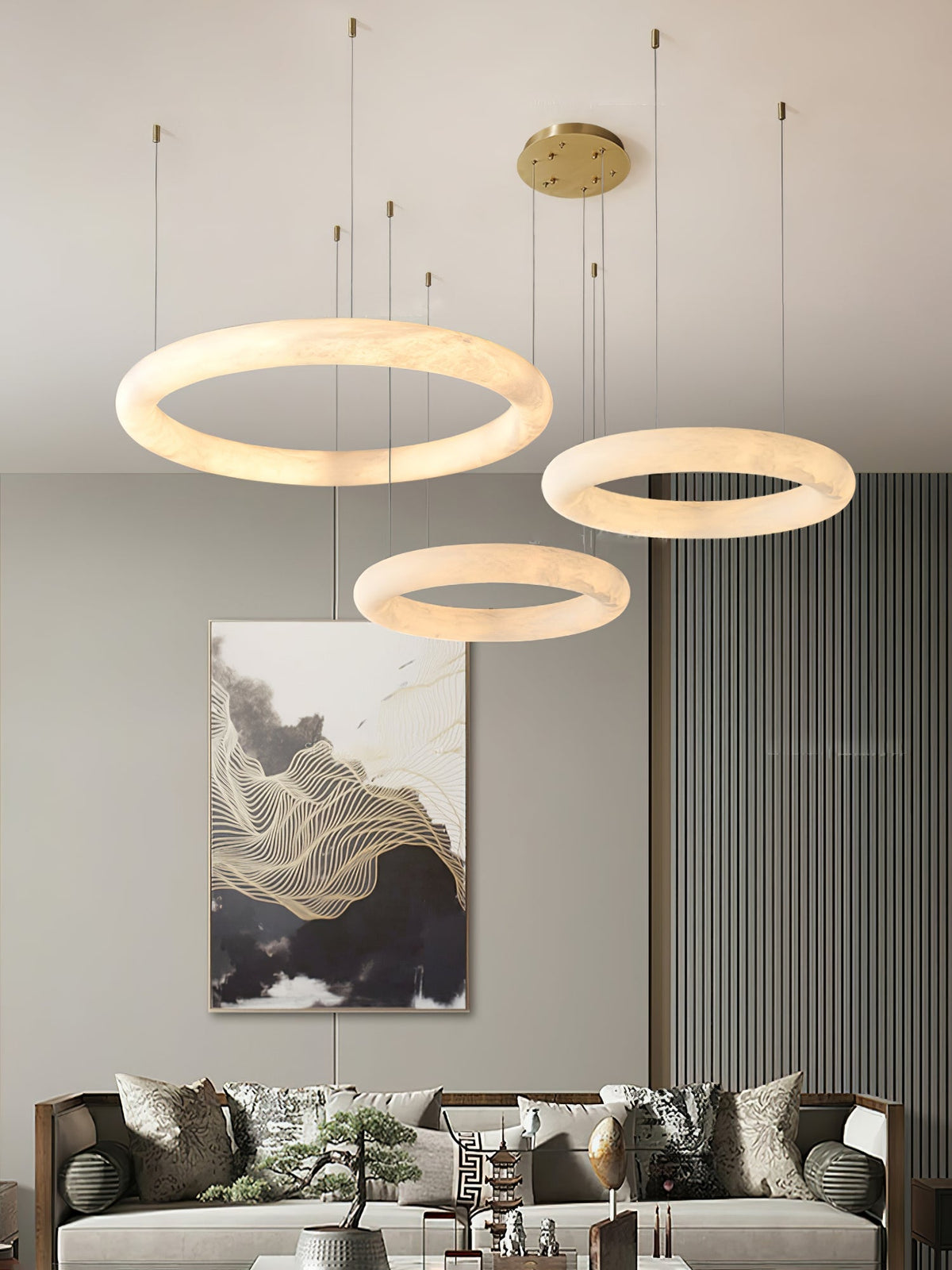 Pendant Light With Warm Ambient Glow And Circular Alabaster