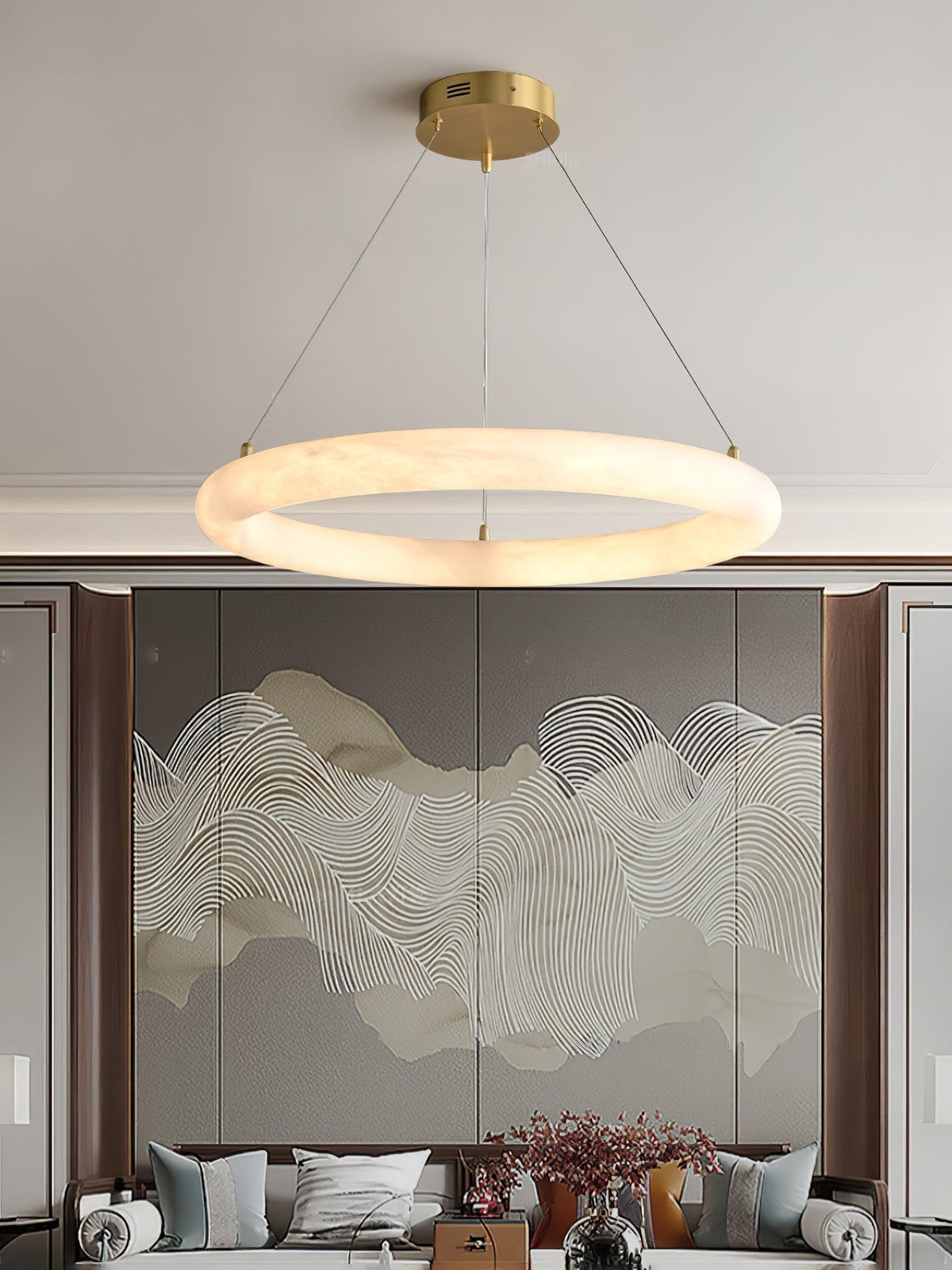 Pendant Light With Warm Ambient Glow And Circular Alabaster