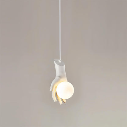 Pendant Light With Wooden Grip Hand Sculpted Globe