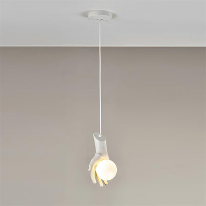 Pendant Light With Wooden Grip Hand Sculpted Globe