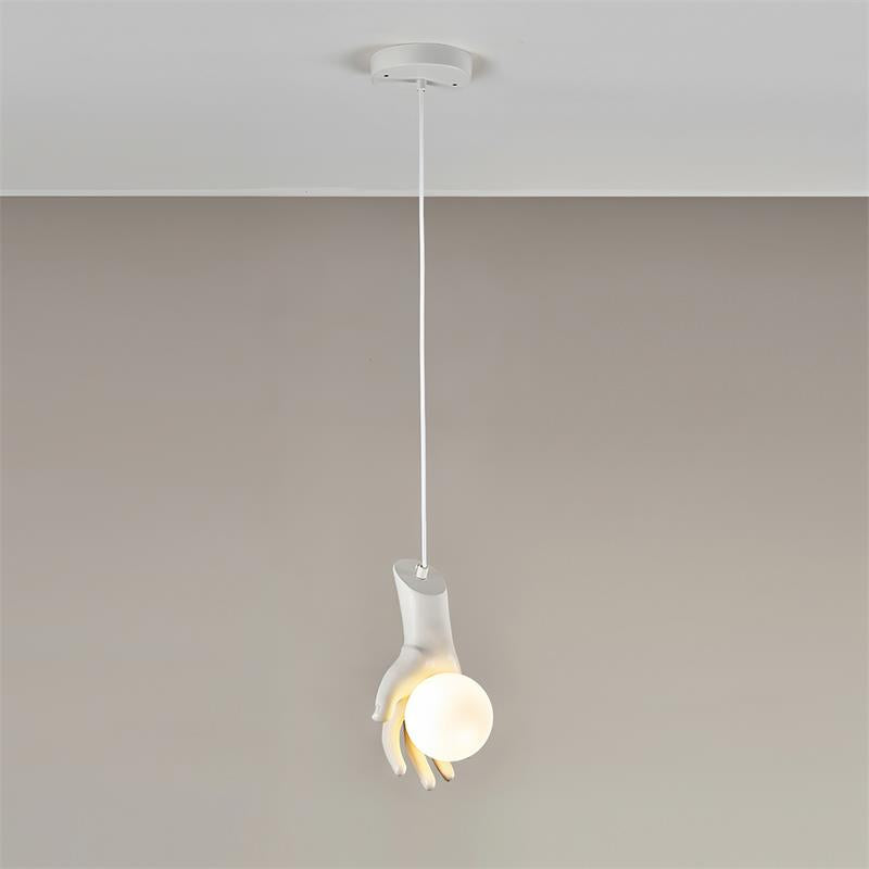 Pendant Light With Wooden Grip Hand Sculpted Globe