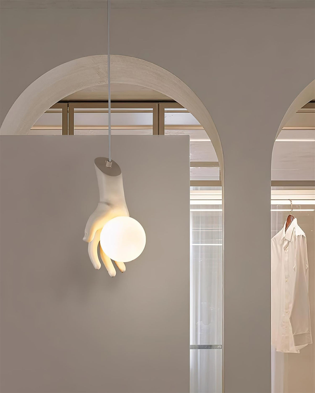 Pendant Light With Wooden Grip Hand Sculpted Globe