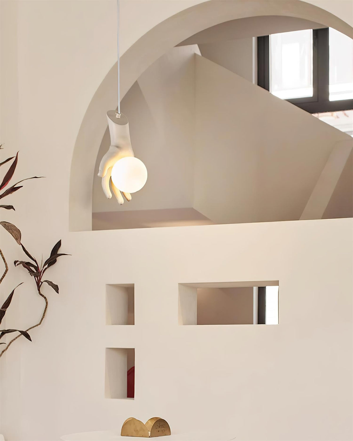 Pendant Light With Wooden Grip Hand Sculpted Globe
