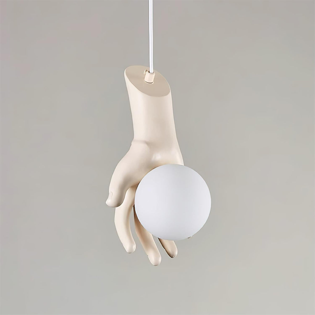 Pendant Light With Wooden Grip Hand Sculpted Globe