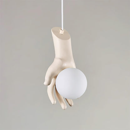 Pendant Light With Wooden Grip Hand Sculpted Globe