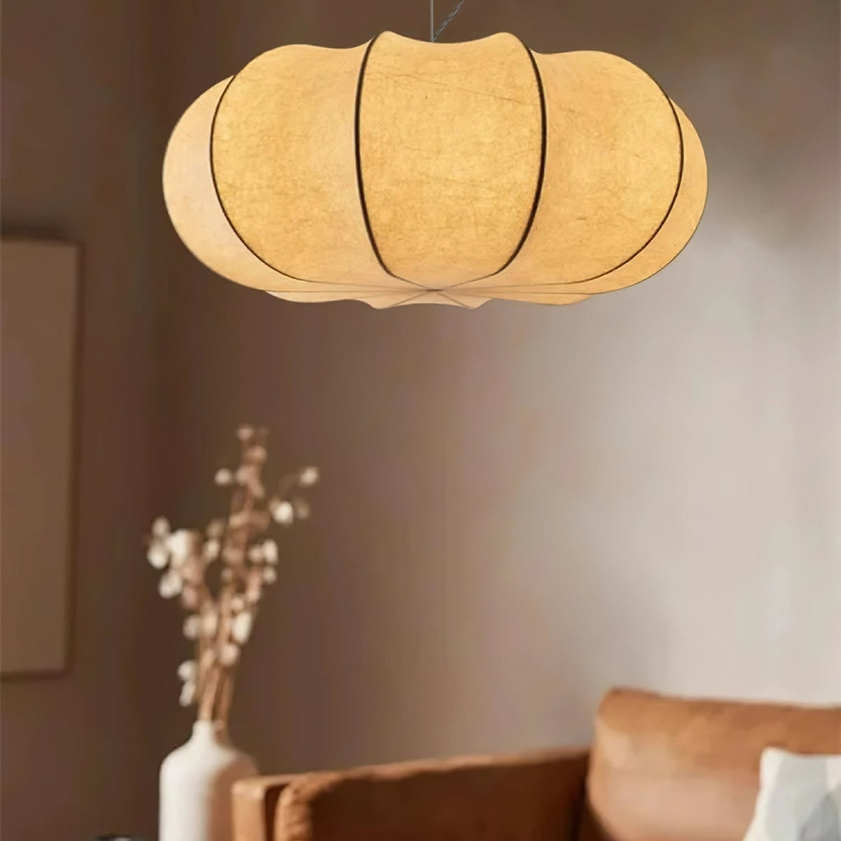 Pendant Linen Beige Pumpkin Light With Glow Soft