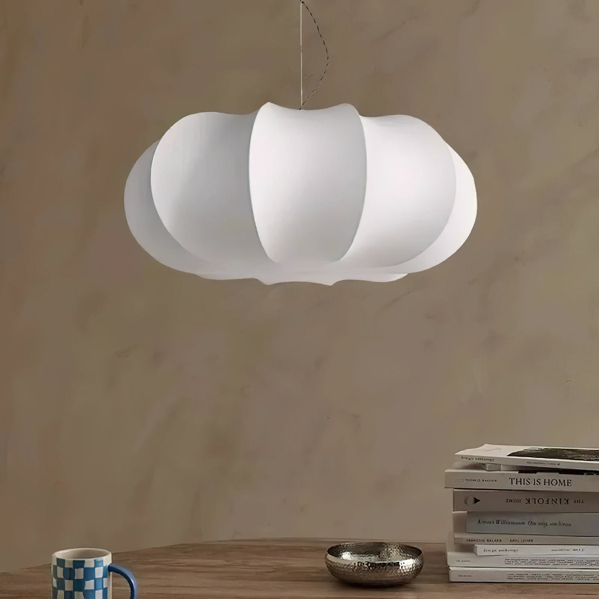 Pendant Linen Beige Pumpkin Light With Glow Soft