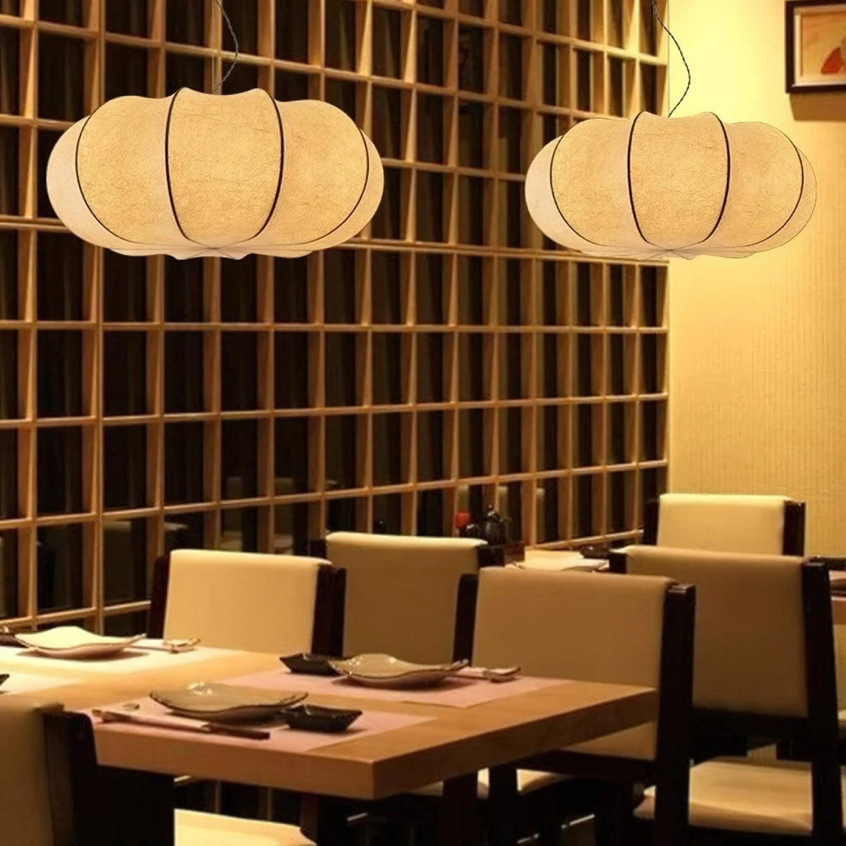 Pendant Linen Beige Pumpkin Light With Glow Soft