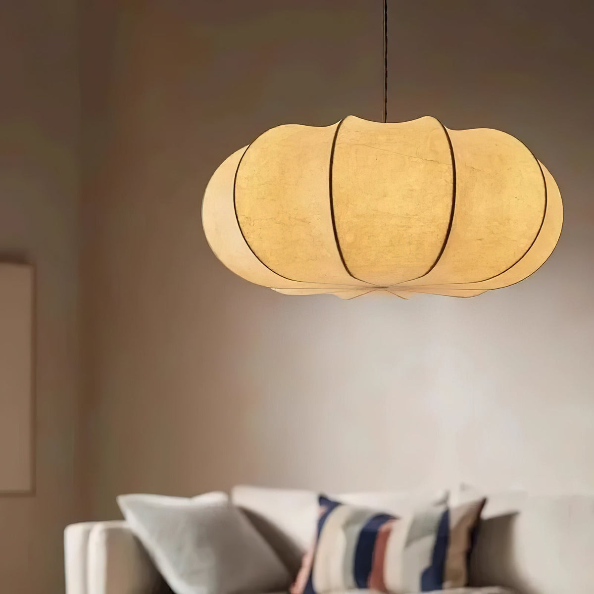 Pendant Linen Beige Pumpkin Light With Glow Soft