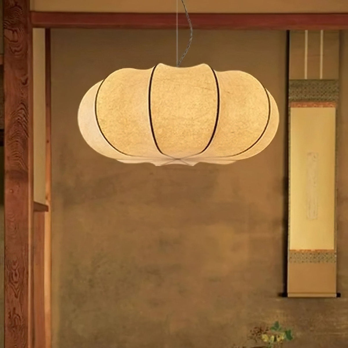 Pendant Linen Beige Pumpkin Light With Glow Soft
