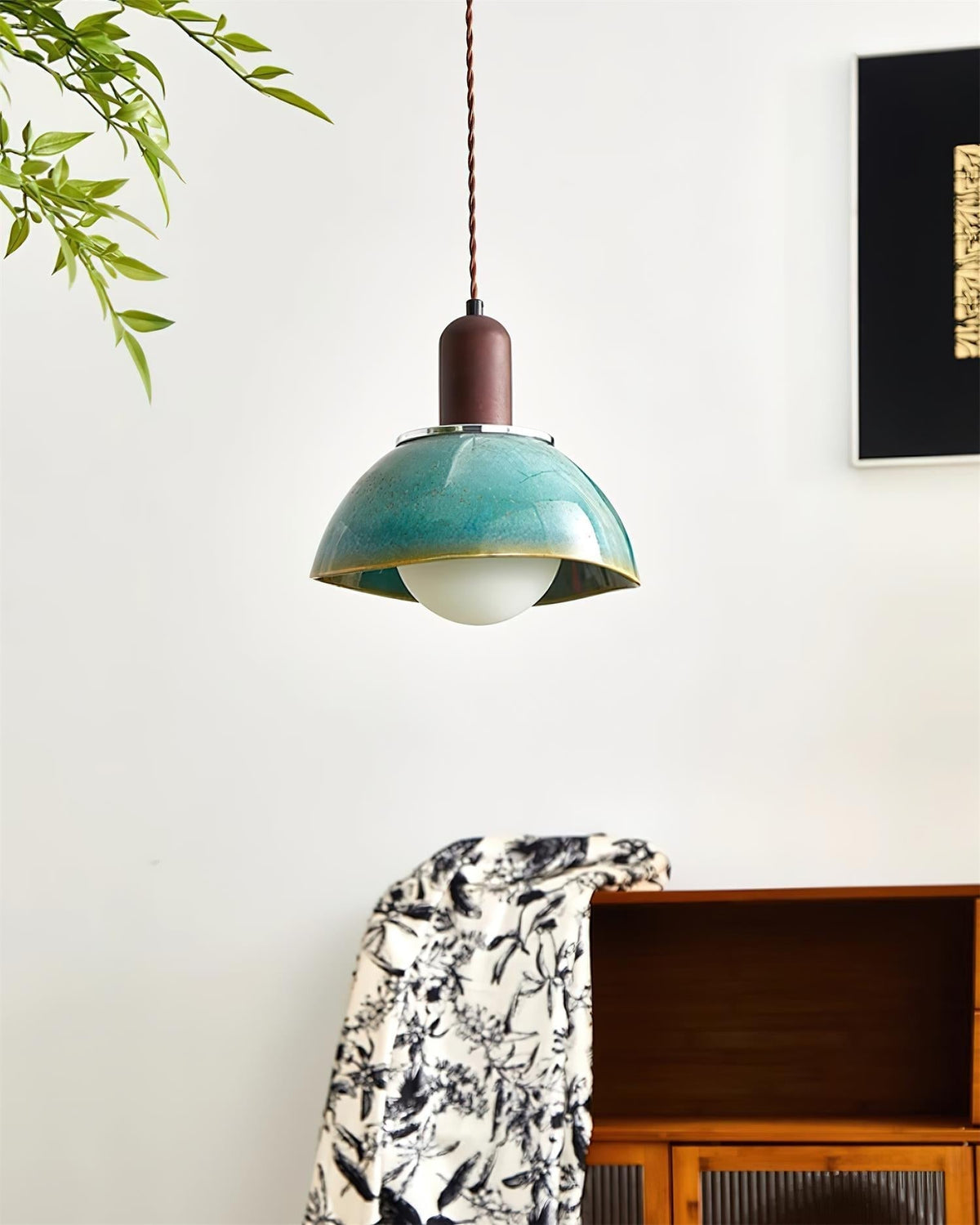 Ambient Glow Walnut Wood And Ceramic Dome Pendant Lamp