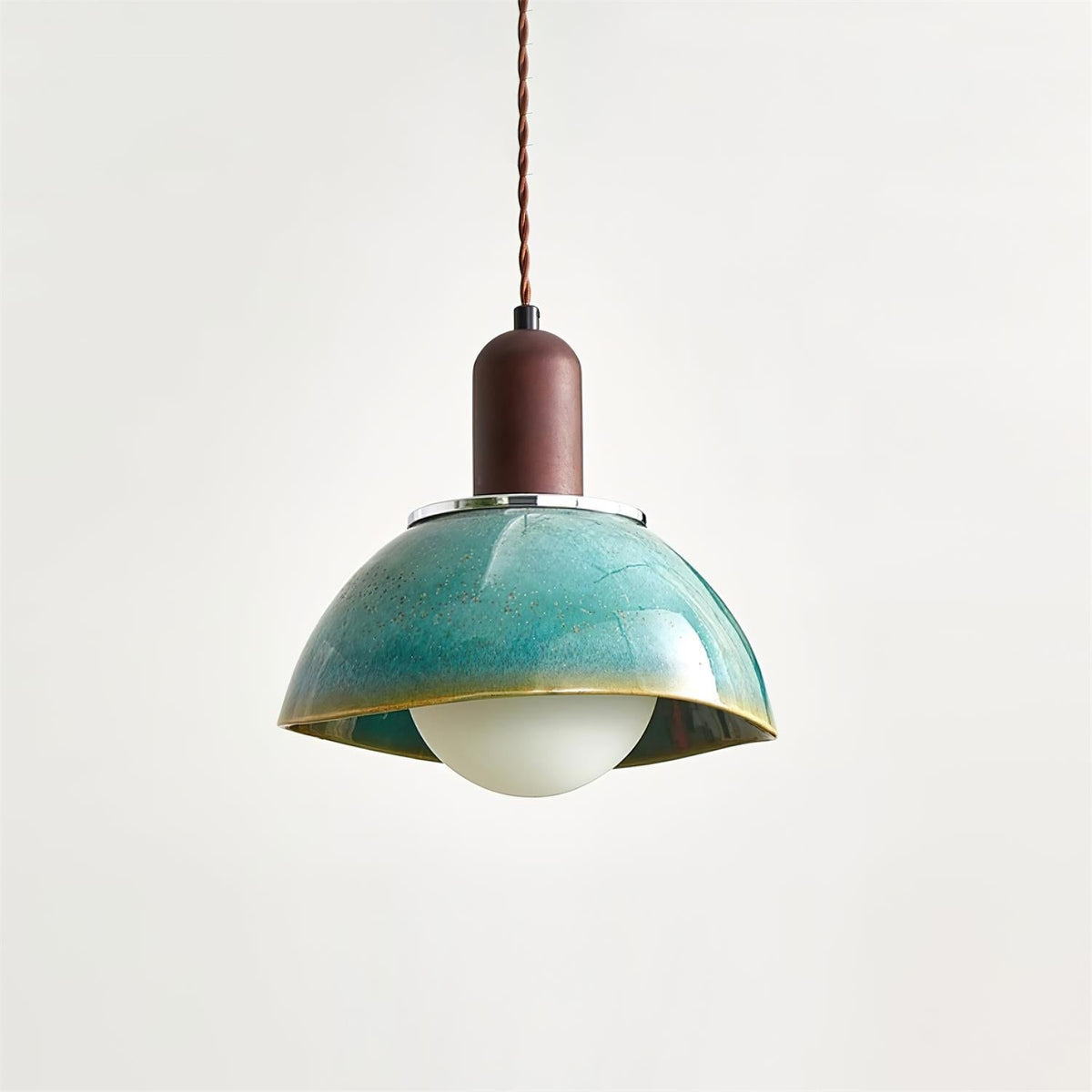 Ambient Glow Walnut Wood And Ceramic Dome Pendant Lamp