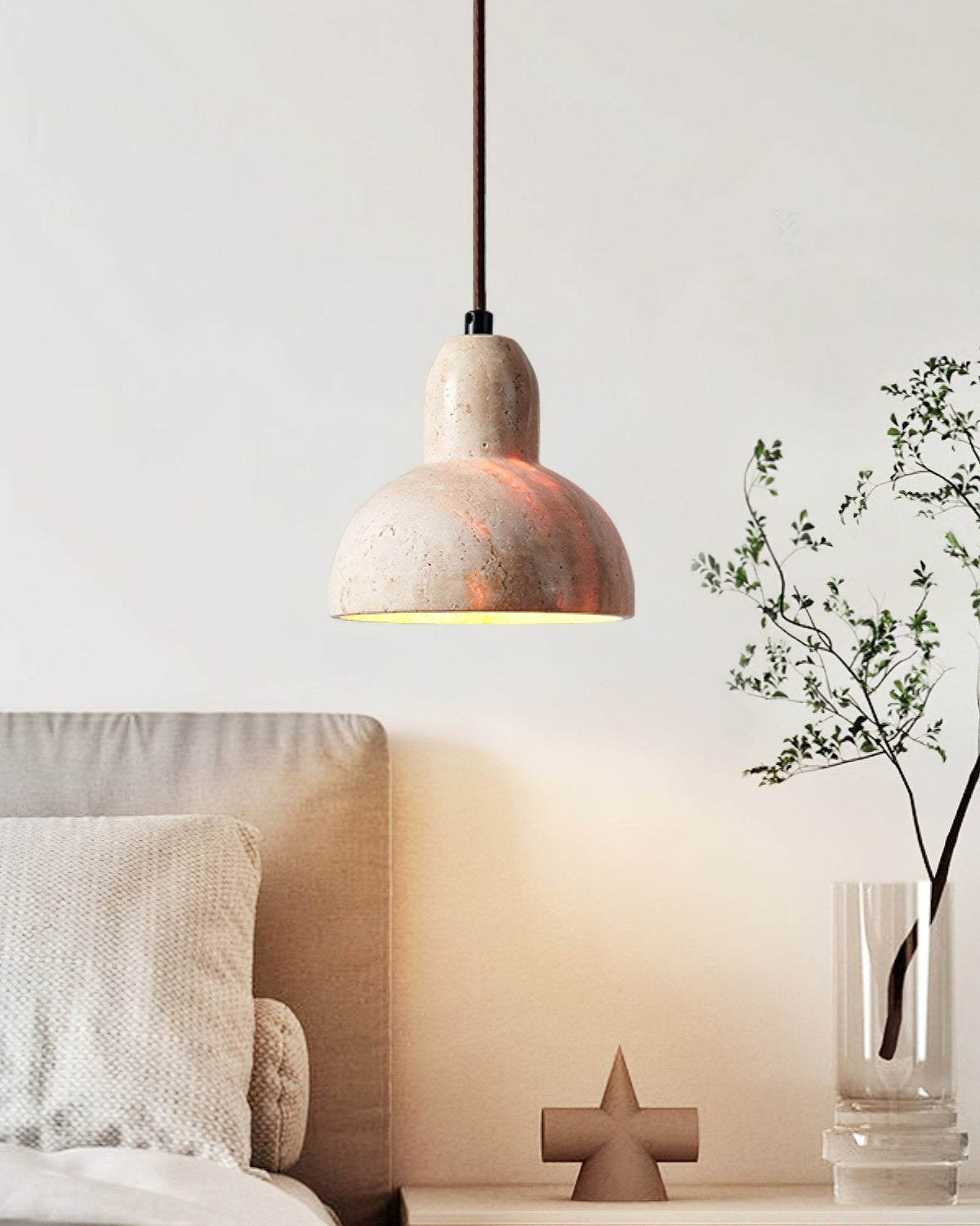 Warm Glow Travertine Dome Pendant Light