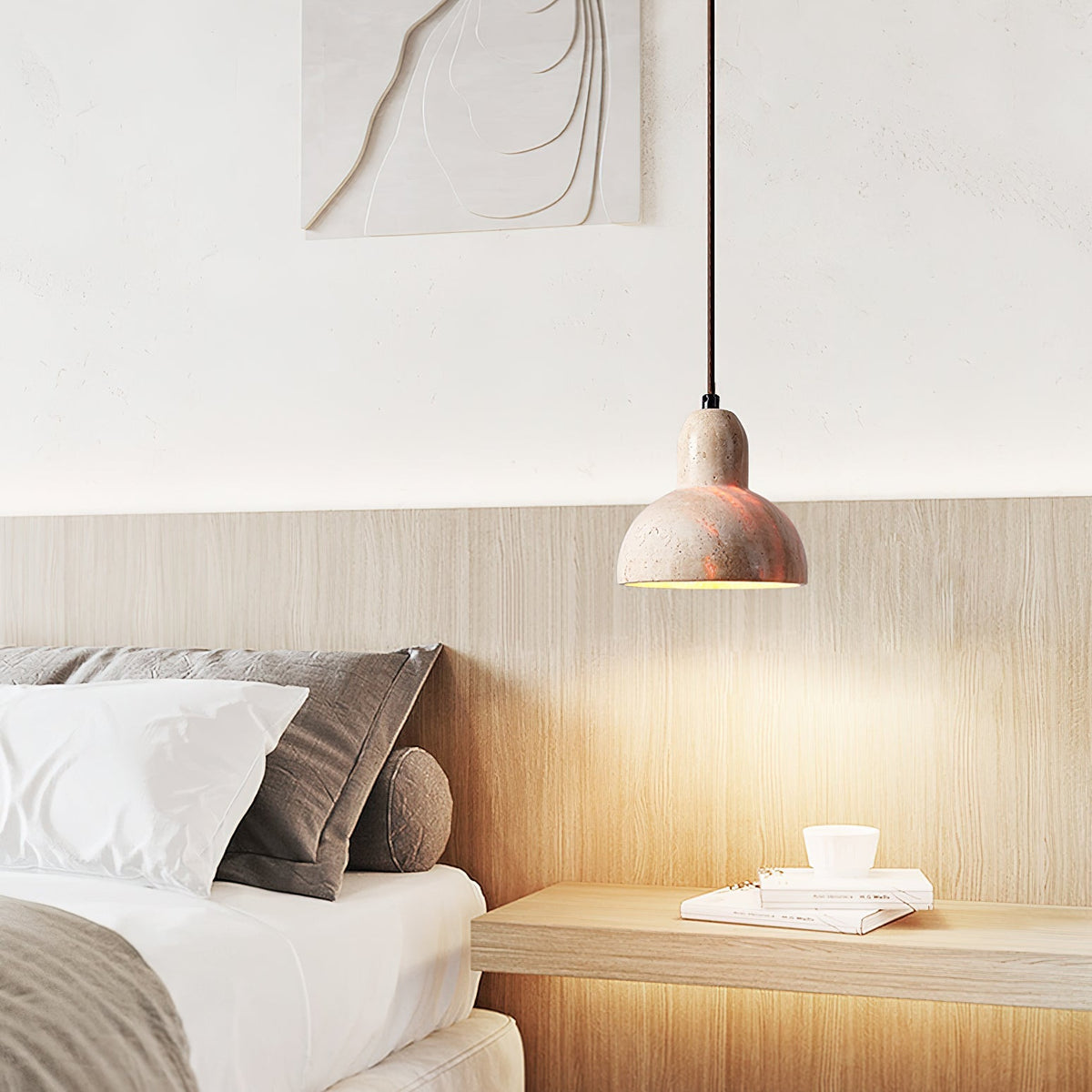 Warm Glow Travertine Dome Pendant Light