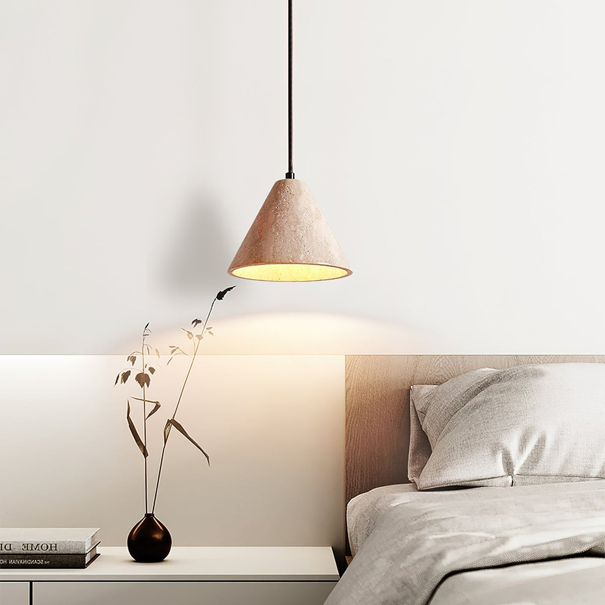 Warm Glow Travertine Dome Pendant Light