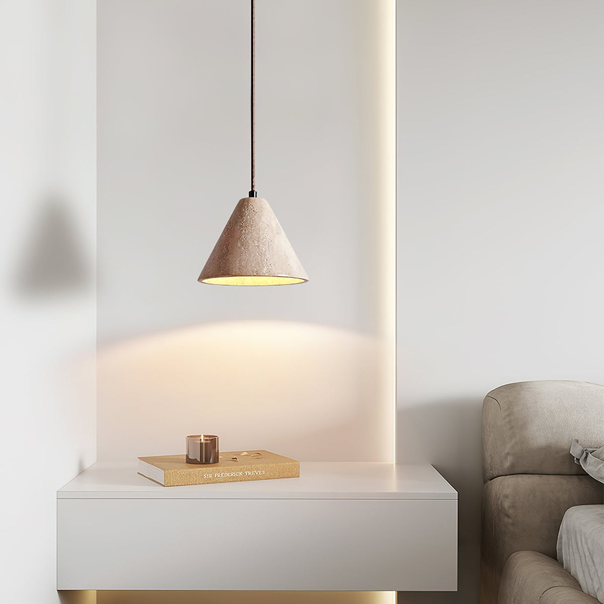 Warm Glow Travertine Dome Pendant Light