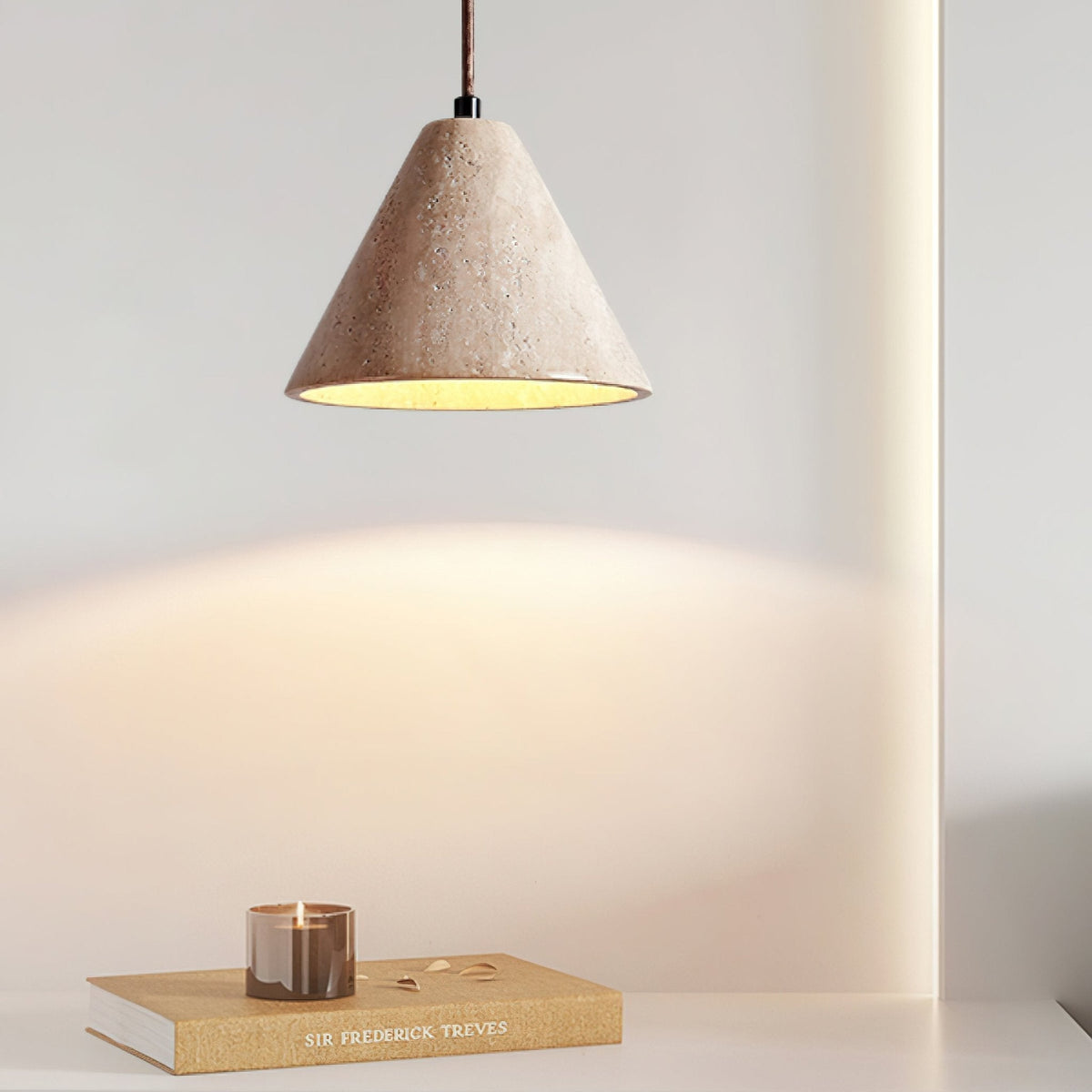 Warm Glow Travertine Dome Pendant Light