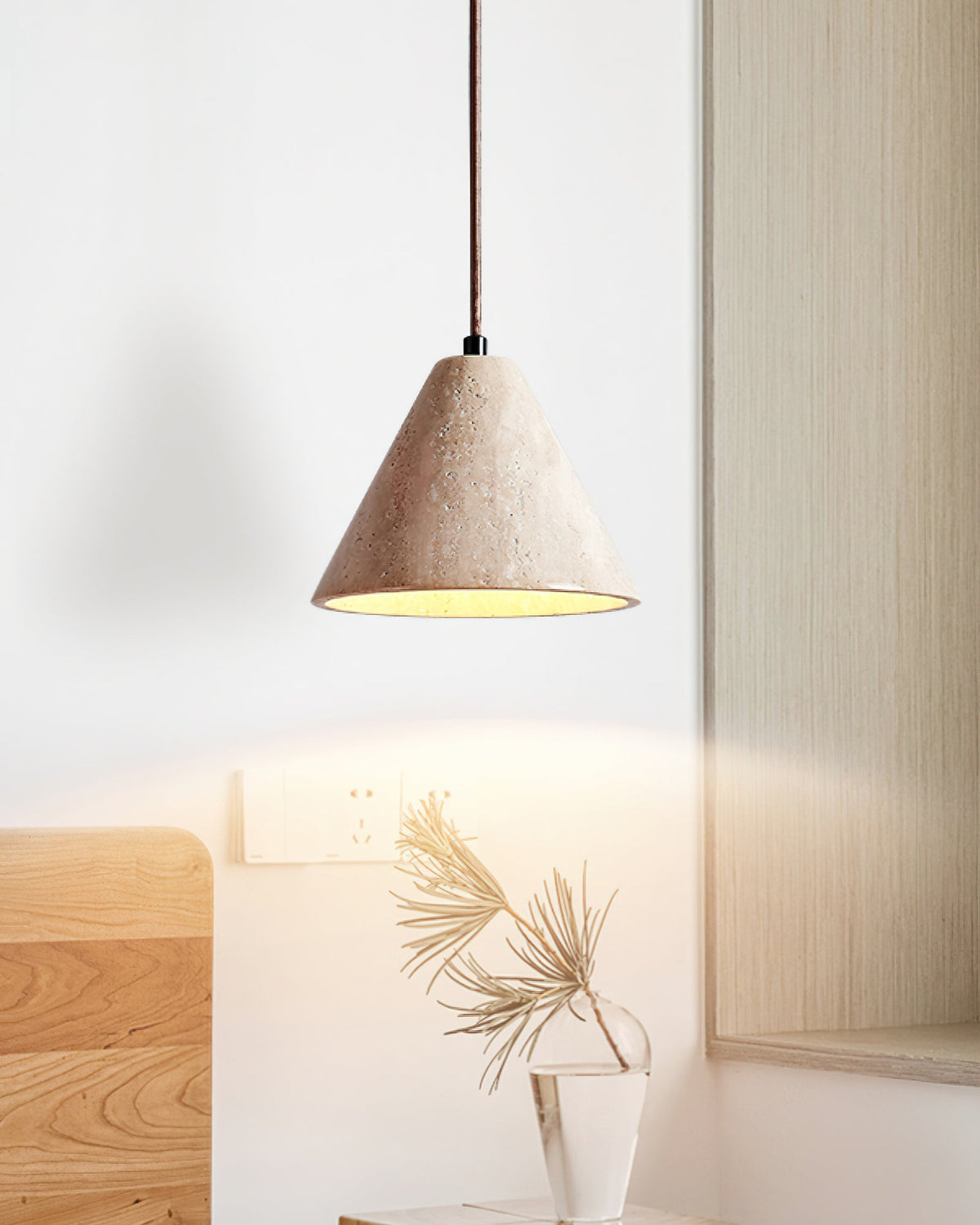 Warm Glow Travertine Dome Pendant Light