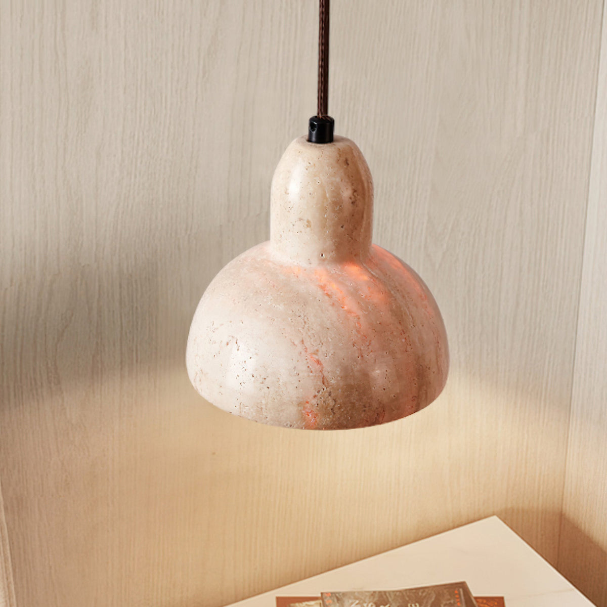 Warm Glow Travertine Dome Pendant Light