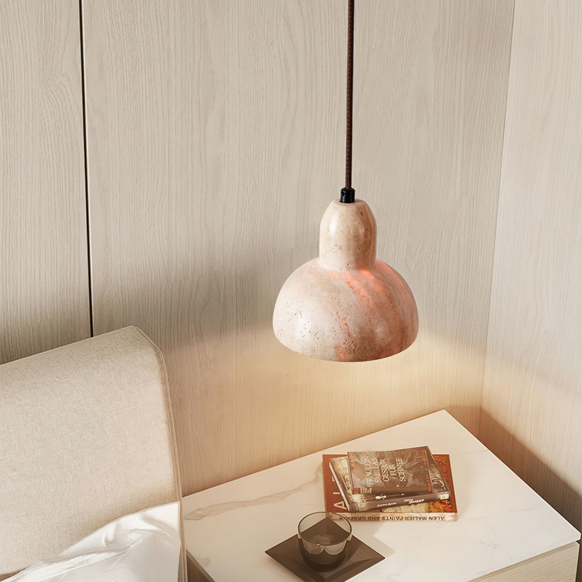 Warm Glow Travertine Dome Pendant Light