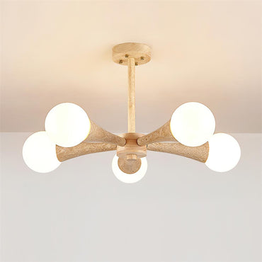 Ceiling Light Branching Travertine Arm Flush Mount With Opal Glass