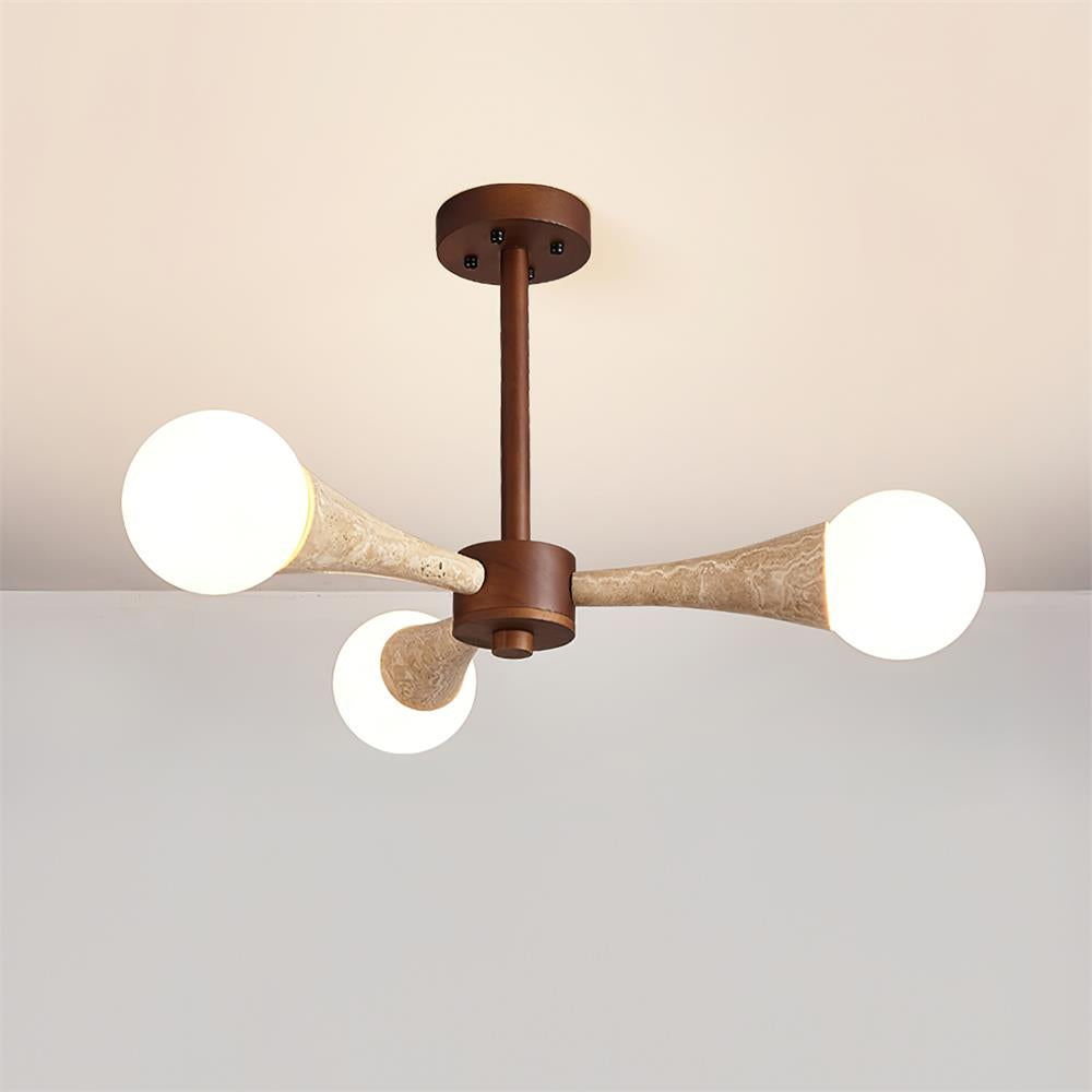 Ceiling Light Branching Travertine Arm Flush Mount With Opal Glass