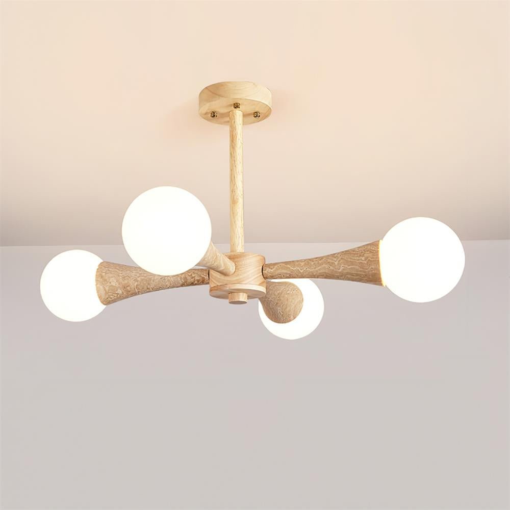 Ceiling Light Branching Travertine Arm Flush Mount With Opal Glass