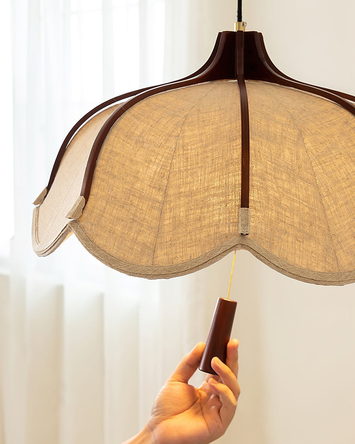Warm Glow Walnut Fabric Pendant Light