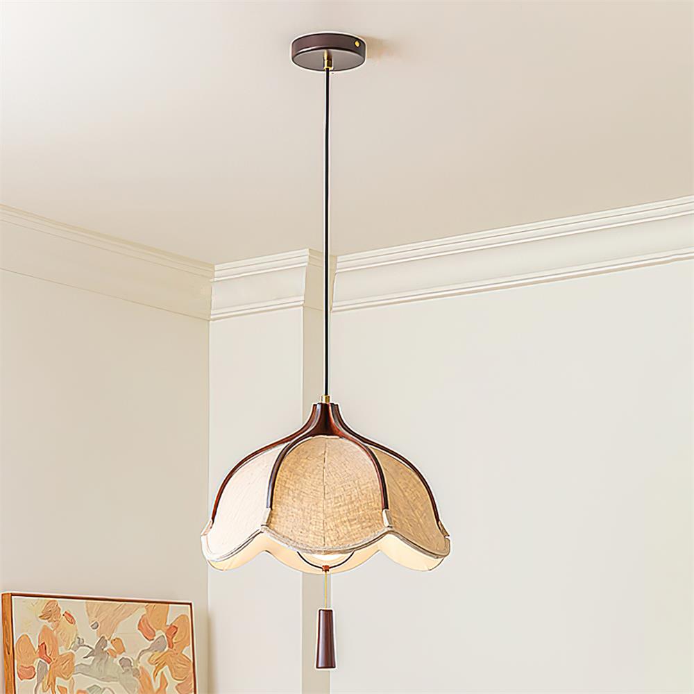Warm Glow Walnut Fabric Pendant Light