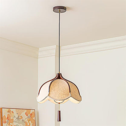 Warm Glow Walnut Fabric Pendant Light
