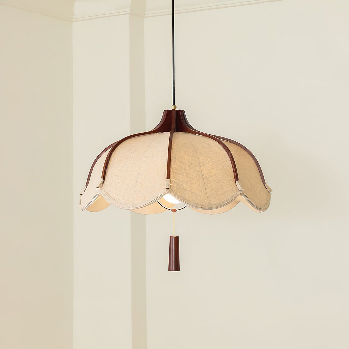 Warm Glow Walnut Fabric Pendant Light