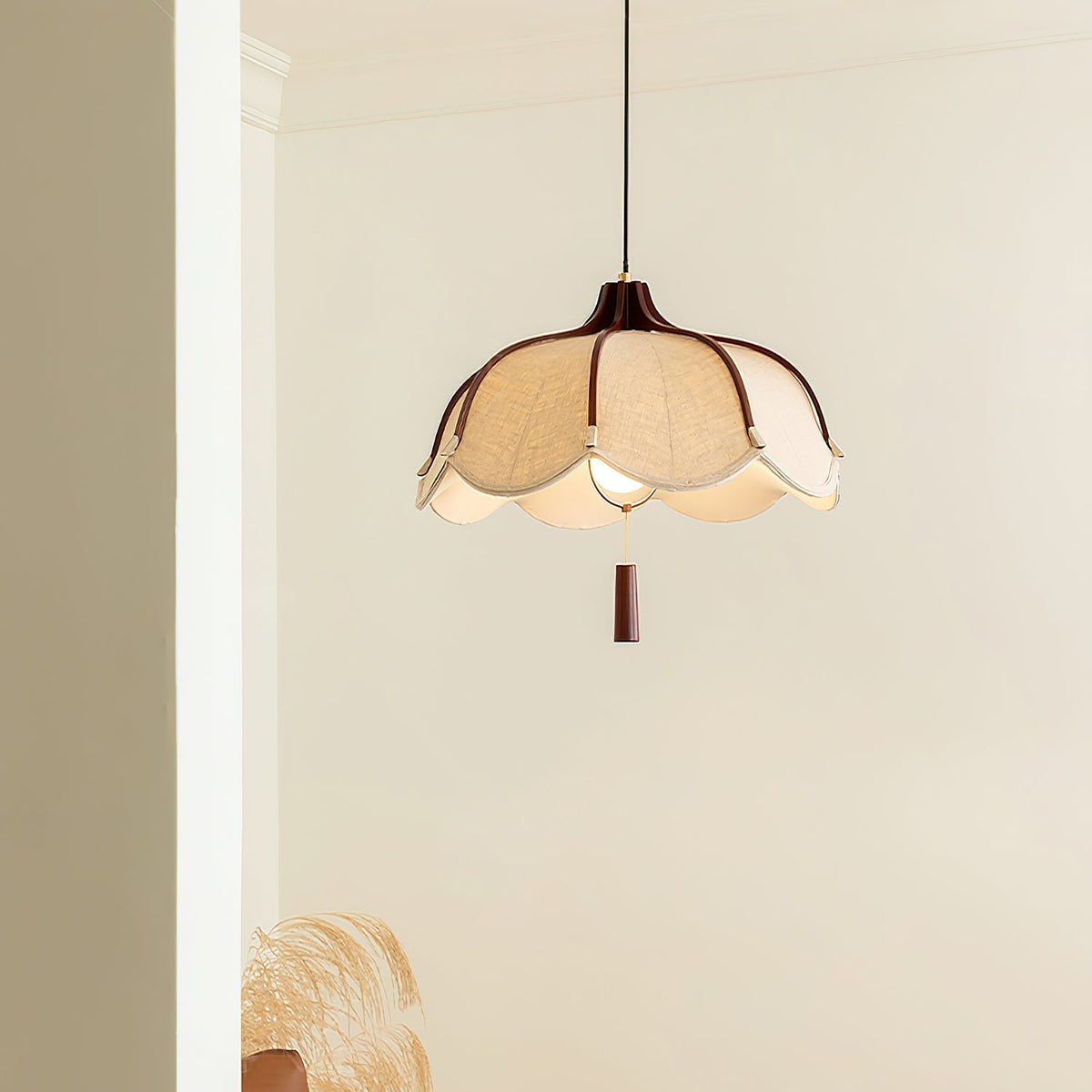 Warm Glow Walnut Fabric Pendant Light