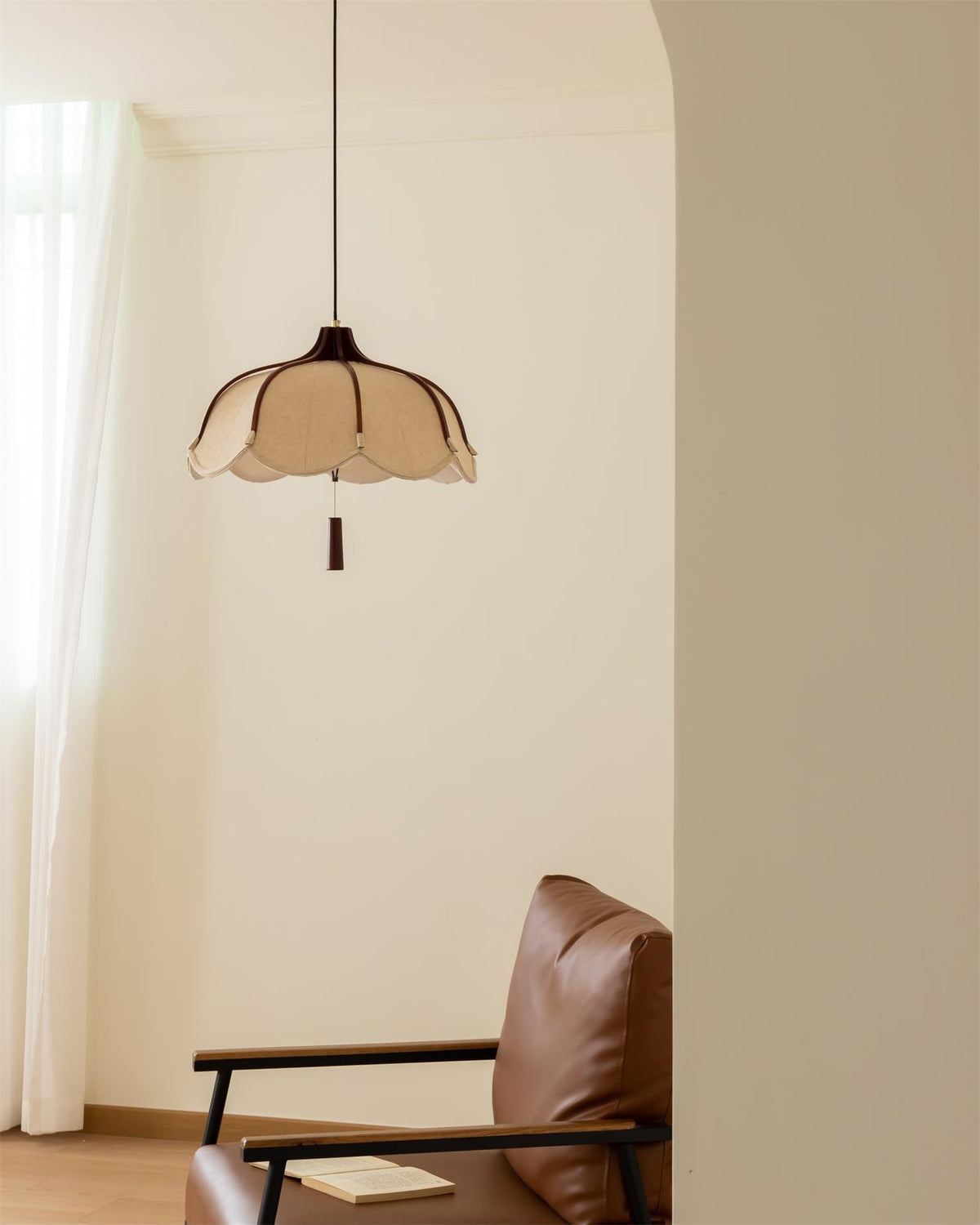 Warm Glow Walnut Fabric Pendant Light