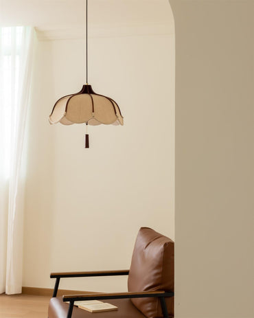 Warm Glow Walnut Fabric Pendant Light