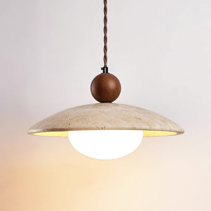 Wooden Accent Pendant Light With Travertine