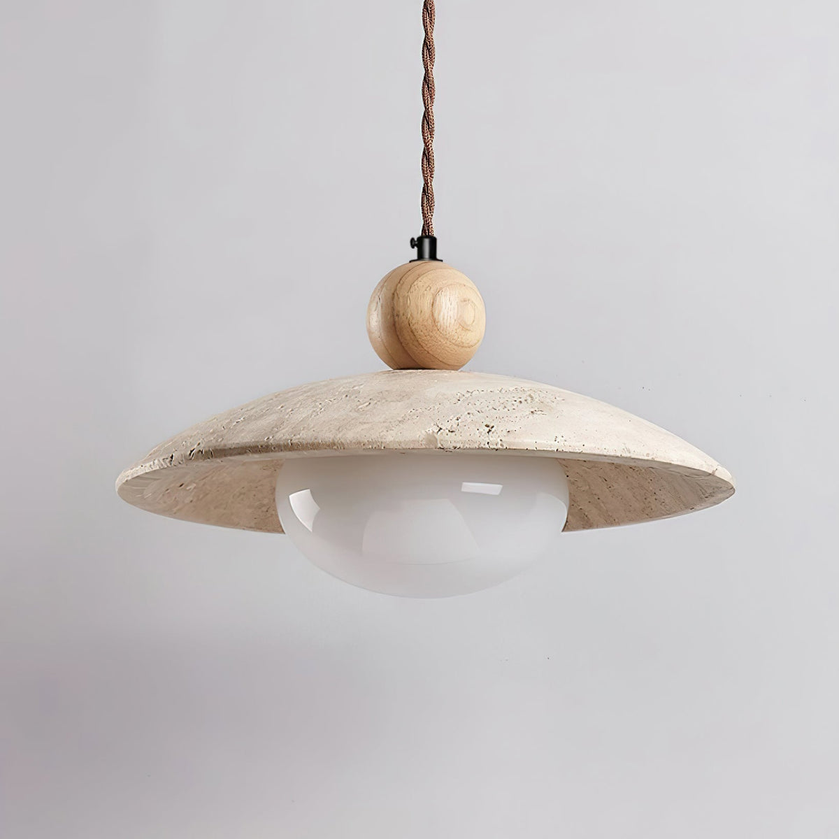 Wooden Accent Pendant Light With Travertine