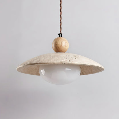 Wooden Accent Pendant Light With Travertine