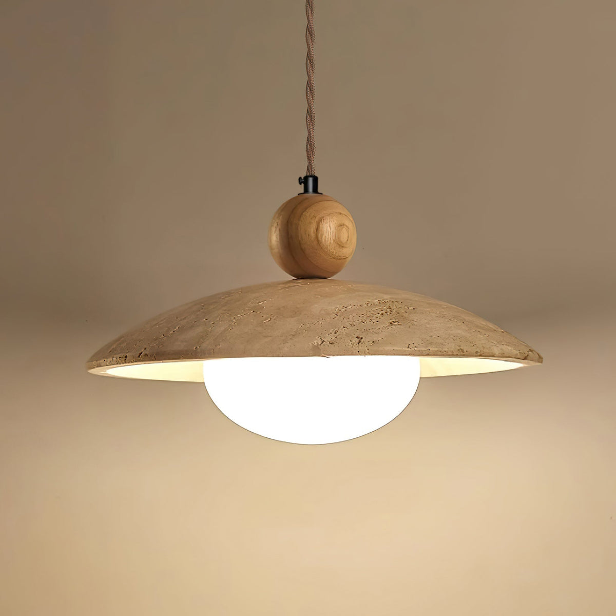 Wooden Accent Pendant Light With Travertine