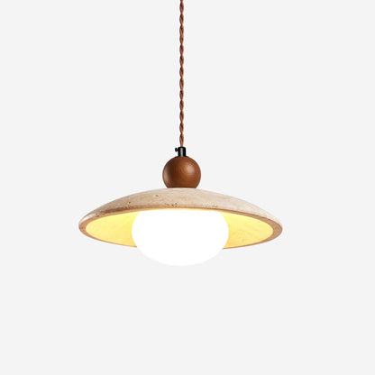 Wooden Accent Pendant Light With Travertine