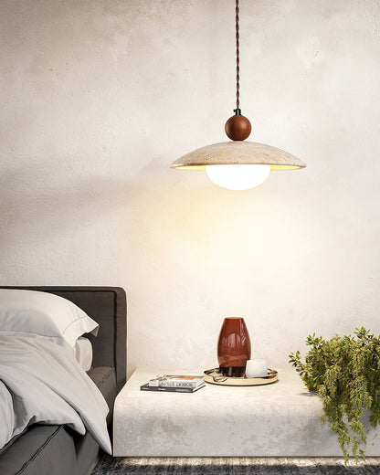 Wooden Accent Pendant Light With Travertine